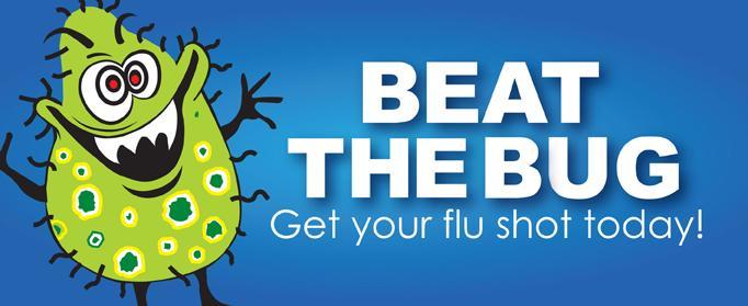 Beat the bug graphic.  Get your flu shot today!  Links to store locator page to find a store to get your flu shot at.